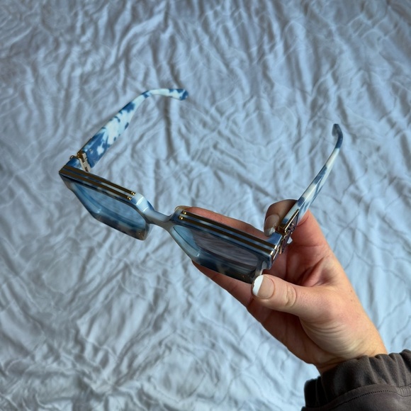 Shein Glasses Blue Tint Lens With Blue Marble Detail with Gold - Picture 6 of 6